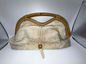 Vintage Eyelet Embroidered Clutch with Bamboo Handles